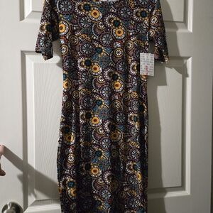 LuLaRoe Women's Dress with Blue and Yellow Pattern